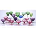 Stevens and Williams collection of glass, consisting of: a set of six flashed cranberry glass sundae