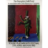 David Hockney (b.1937) 'Young Playwrights Festival', lithograph poster, unframed, 104cm x