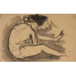 20th Century Continental School 'Untitled sketch of a seated nude figure' pen and ink on paper,