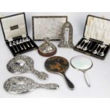 Collection of silver and other items consisting of: silver-backed dressing table brushes and