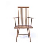 20th Century Oak stickback armchair, unmarked, 113cm high overallCondition report: One of the arms