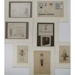 20th Century French School Furniture designs, watercolours and sketches, four signed and numbered by