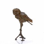 Claire Norrington (b.1969) 'Little owl watching' bronze sculpture, numbered 4/9 on owls rear leg,