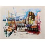 Attributed to Renée Bernard (1906-2004) 'Untitled harbour scene' watercolour, signed lower left,