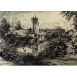 Gerald Gardiner (1902-1959) 'Winchcombe from the meadows', chalk sketch, signed and dated 1957 in