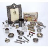 Collection of silver to include: a silver photo frame, having indistinct Birmingham hallmarks,