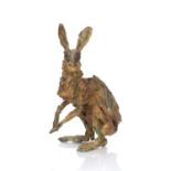 Claire Norrington (b.1969) 'Hare turning' bronze sculpture, numbered 6/9 to rear leg, initialled