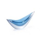 Deborah Fladgate (b.1957) studio glass blue boat bowl, signed and dated 1961 to the footrim, 11cm