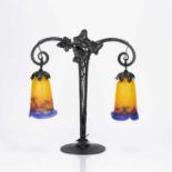 Muller Frères Lunéville lamp with two glass shades, each with signature, the shades measure, 15.5cm,