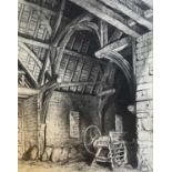 Gerald Gardiner (1902-1959) 'Untitled barn interior' chalk sketch, initialled and dated 1953 in