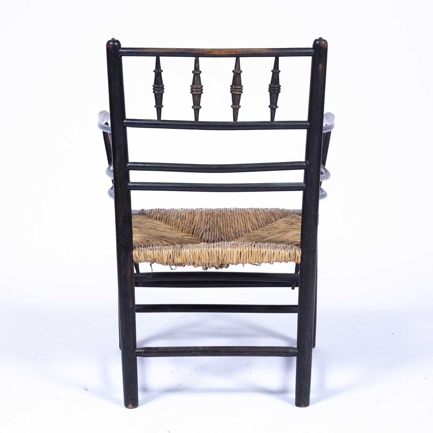 In the manner of Morris & Co 'Sussex' chair, ebonised with rush seat, unmarked, 74cm high - Image 3 of 4