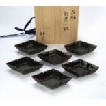 Shinichi Honma (b.1948) at Fujisawa Japanese studio pottery, set of six lozenge shaped dishes with