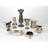 Collection of miscellaneous silver consisting of: mustard pot with blue glass liner, Victorian