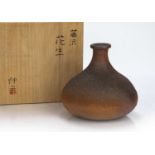 Shinichi Honma (b.1948) at Fujisawa Japanese studio pottery wood fired vase, incised signature