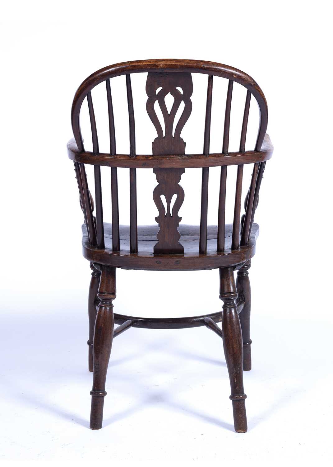 William Wheatland at Rockley Yew wood Windsor chair, with pierced splat, and crinoline stretcher, - Image 3 of 5