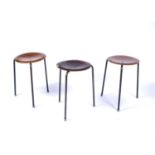 Attributed to Arne Jacobsen (1902-1971) for Fritz Hansen three 'Dot' style stools, unmarked, 44cm