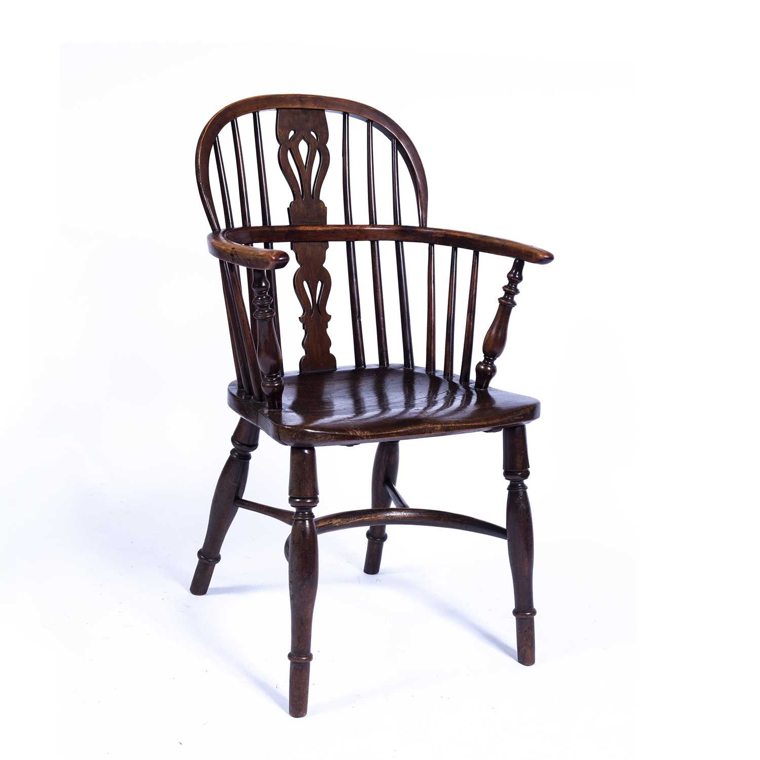 William Wheatland at Rockley Yew wood Windsor chair, with pierced splat, and crinoline stretcher, - Image 2 of 5