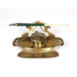 German Jugendstil Brass inkstand with inkwell, early 20th Century, marked Ges. Gesch, DRGM 166180,