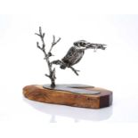 Michael Davies (Contemporary) 'Kingfisher' stainless steel sculpture on wooden plinth, unsigned,