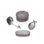 Dutch Import silver box oval with hinged lid and decorated with farmers and agricultural scenes,