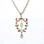 Victorian 9ct gold gem set pendant stamped 9ct to the reverse on a unassociated 9ct gold chain,