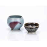 Derek Emms (1929-2004) studio pottery teabowl with tenmoku glaze, impressed mark to the base, 5.