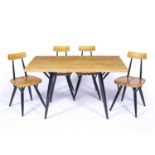 Ilmari Tapiovaara (1914-1999) for Laukaan Puu dining table and four chairs, stamped to the