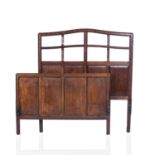 Gordon Russell (1892-1980) oak and holly, 'Lygon' Arts and Crafts double bed ends, circa 1925,