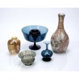 Collection of glass and a pottery vase consisting of: Murano zanfirico and aventurine glass dish,