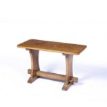 Yorkshire School adzed oak table, unmarked, 84cm x 50cm x 37.5cmCondition report: Overall has