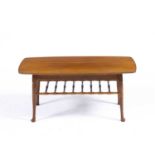 20th Century oak occasional table on tapering legs with wavy effect stretchers, 81cm x 37cm x 40.5cm