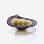Stewart Hearn (Contemporary) for London Glassworks studio glass bowl, yellow base with purple rim,