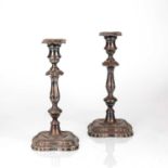Pair of silver candlesticks with loaded/filled bases, with knopped stem, bearing marks for Roberts &