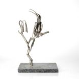 Michael Davies (Contemporary) 'Cape Sugar bird' stainless steel sculpture on marble plinth, with