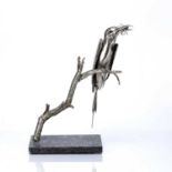 Michael Davies (Contemporary) 'Bee eater' stainless steel sculpture on marble plinth, with artists