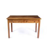 Heals Oak, library table or desk, having two fitted frieze drawers with turned handles, circular