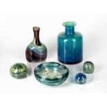 Mdina glass of Malta collection of glass to include a Ming pattern bottle vase, 21.5cm high,