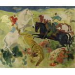 Jean Isy De Botton (1898-1978) 'The Tiger hunt' oil on canvas, unsigned, with affixed label to the
