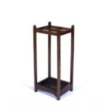 Arts and Crafts Oak, four division stick stand with metal drip tray, unmarked, 30cm x 68cm x