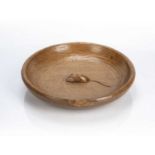 Robert Thompson of Kilburn (1876-1955) Mouseman large bowl, oak, adzed, carved mouse signature, 29.