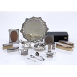 Collection of silver and silver plated items consisting of: Elkington & Co silver plated salver,