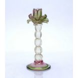 Contemporary glass candlestick in the form of a flower on knopped stem, unsigned, 24cm highCondition