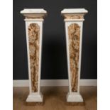 A pair of Tuscan onyx and statuary marble pedestals, top of pedestal 32cm wide x 32cm deep, 123cm