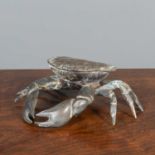 A 20th century bronzed gilt metal inkwell in the form of an edible crab, 21cm wide x 18cm
