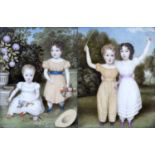 W Gordon, two early 19th century porcelain portraits of children, inscribed to the back W Gordon