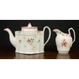 A late 18th century New Hall teapot, pattern 173, 14cm high, together with a similar New Hall milk