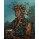 Martin Newell (20th century school) portrait of John Burrows as a 'Green Man' in the manner of