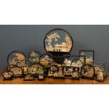 A collection of approximately sixty Chinese cork dioramas to include landscapes with buildings,