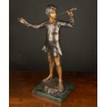 R Daniel a mid to late 20th century bronze figure depicting Peter Pan, 51cm in height x 18cm wide at