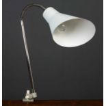 A Ki-e-klair industrial style desk lamp with clamp base and adjustable stem with asymmetric grey